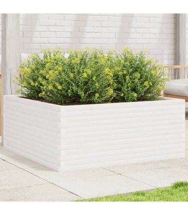 vidaXL Garden Planter White 110x110x46 cm Solid Wood Pine
