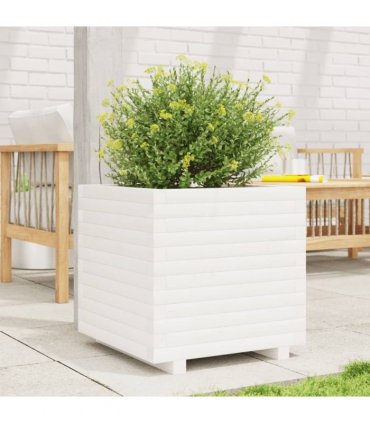 vidaXL Garden Planter White 50x50x49,5 cm Solid Wood Pine