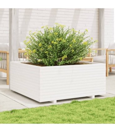 vidaXL Garden Planter White 110x110x49,5 cm Solid Wood Pine