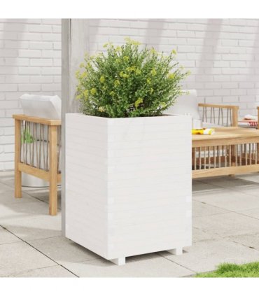 vidaXL Garden Planter White 50x50x72,5 cm Solid Wood Pine