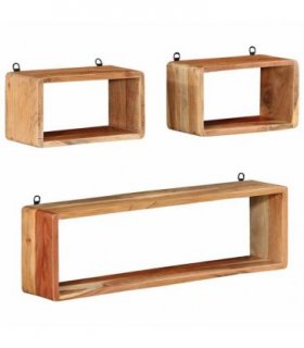 vidaXL 3 Piece Wall Cube Shelf Set Soild Acacia Wood