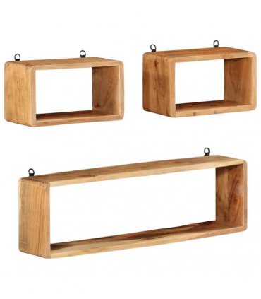 vidaXL 3 Piece Wall Cube Shelf Set Soild Acacia Wood