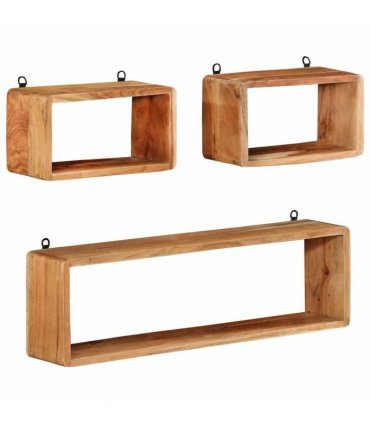 vidaXL 3 Piece Wall Cube Shelf Set Soild Acacia Wood