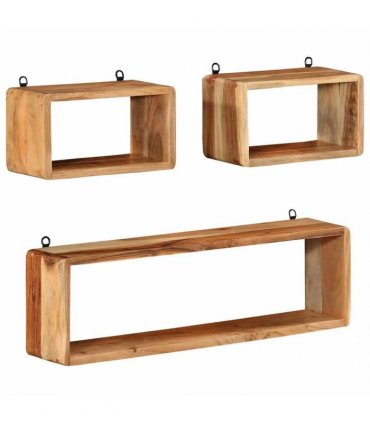 vidaXL 3 Piece Wall Cube Shelf Set Soild Acacia Wood