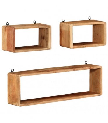 vidaXL 3 Piece Wall Cube Shelf Set Soild Acacia Wood