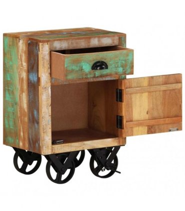 vidaXL Bedside Cabinet with Wheels 40x30x57 cm Solid Reclaimed Wood