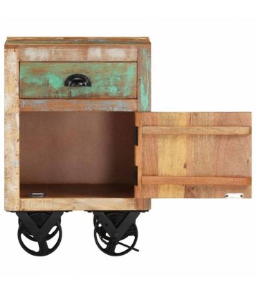 vidaXL Bedside Cabinet with Wheels 40x30x57 cm Solid Reclaimed Wood