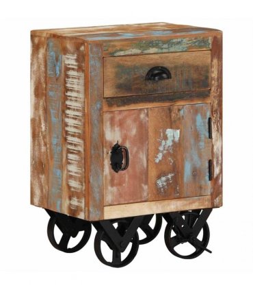 vidaXL Bedside Cabinet with Wheels 40x30x57 cm Solid Reclaimed Wood