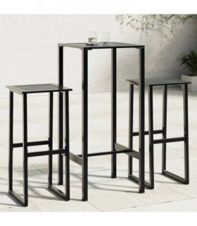 vidaXL 3 Piece Garden Bar Set Black Powder-coated Steel