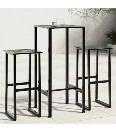 vidaXL 3 Piece Garden Bar Set Black Powder-coated Steel