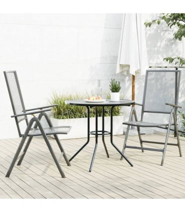 vidaXL Reclining Garden Chair Set 3 pcs Anthracite Powder-coated Steel
