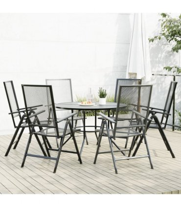 vidaXL Reclining Garden Chair Set 7 pcs Anthracite Powder-coated Steel