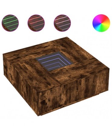 vidaXL Coffee Table with Infinity LED Smoked Oak 100x100x40 cm
