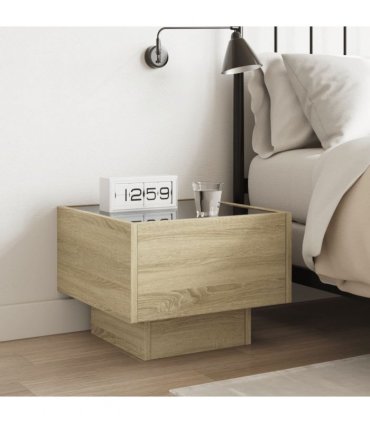 vidaXL Bedside Table with Infinity LED Sonoma Oak 40x40x30 cm