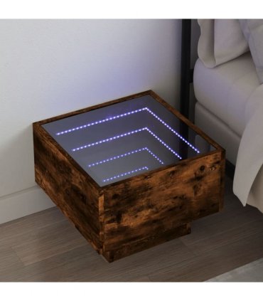vidaXL Bedside Table with Infinity LED Smoked Oak 40x40x30 cm