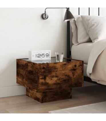 vidaXL Bedside Table with Infinity LED Smoked Oak 40x40x30 cm