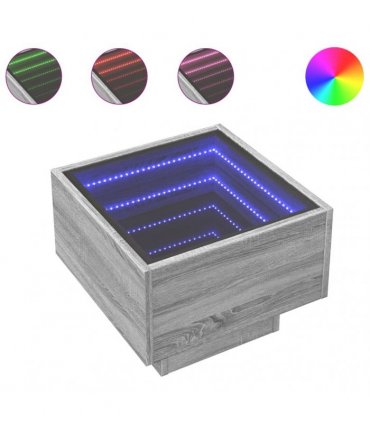 vidaXL Bedside Table with Infinity LED Grey Sonoma 40x40x30 cm