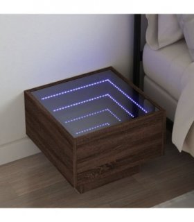 vidaXL Bedside Table with Infinity LED Brown Oak 40x40x30 cm