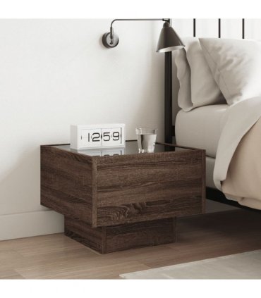 vidaXL Bedside Table with Infinity LED Brown Oak 40x40x30 cm