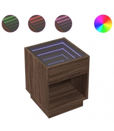 vidaXL Bedside Table with Infinity LED Brown Oak 40x40x50 cm