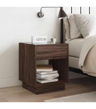 vidaXL Bedside Table with Infinity LED Brown Oak 40x40x50 cm