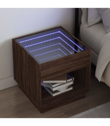 vidaXL Bedside Table with Infinity LED Brown Oak 50x50x50 cm