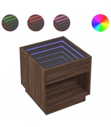 vidaXL Bedside Table with Infinity LED Brown Oak 50x50x50 cm