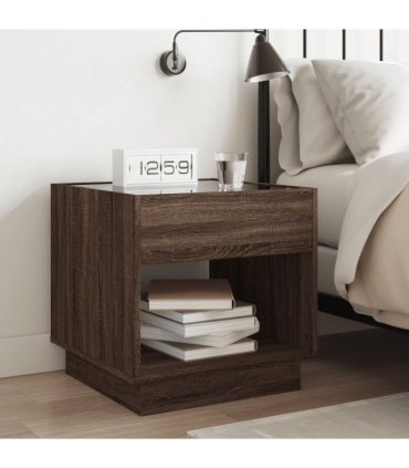 vidaXL Bedside Table with Infinity LED Brown Oak 50x50x50 cm