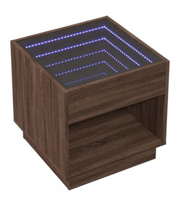vidaXL Bedside Table with Infinity LED Brown Oak 50x50x50 cm