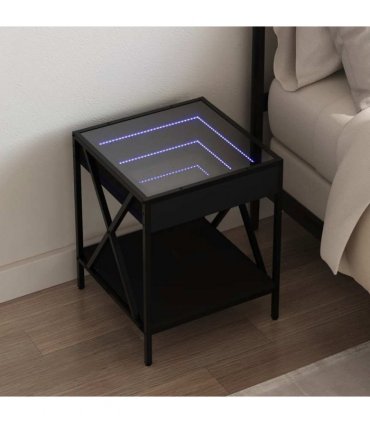 vidaXL Bedside Table with Infinity LED Black 40x40x49 cm