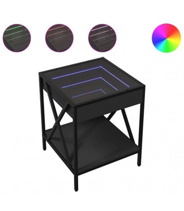 vidaXL Bedside Table with Infinity LED Black 40x40x49 cm