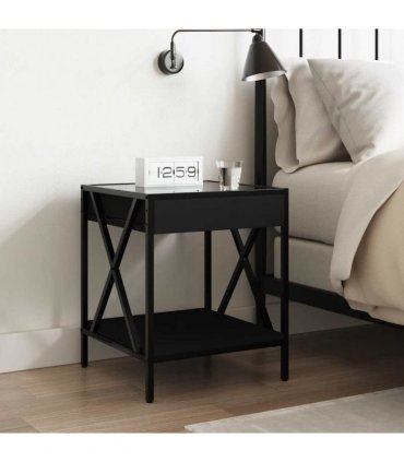 vidaXL Bedside Table with Infinity LED Black 40x40x49 cm