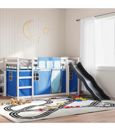 vidaXL Bunk Bed without Mattress with Slide and Curtains Blue 90x200cm