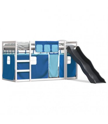 vidaXL Bunk Bed without Mattress with Slide and Curtains Blue 90x200cm