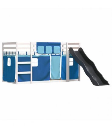 vidaXL Bunk Bed without Mattress with Slide and Curtains Blue 90x200cm