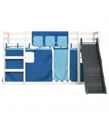 vidaXL Bunk Bed without Mattress with Slide and Curtains Blue 90x200cm