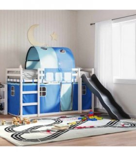 vidaXL Bunk Bed without Mattress with Slide and Curtains Blue 90x200cm