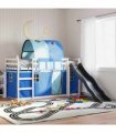 vidaXL Bunk Bed without Mattress with Slide and Curtains Blue 90x200cm