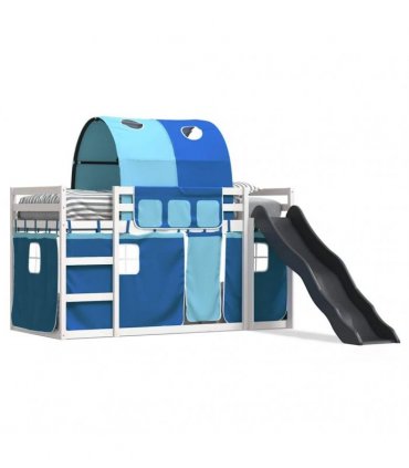 vidaXL Bunk Bed without Mattress with Slide and Curtains Blue 90x200cm