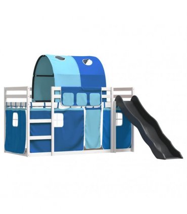 vidaXL Bunk Bed without Mattress with Slide and Curtains Blue 90x200cm