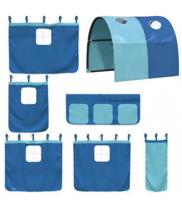 vidaXL Bunk Bed without Mattress with Slide and Curtains Blue 90x200cm
