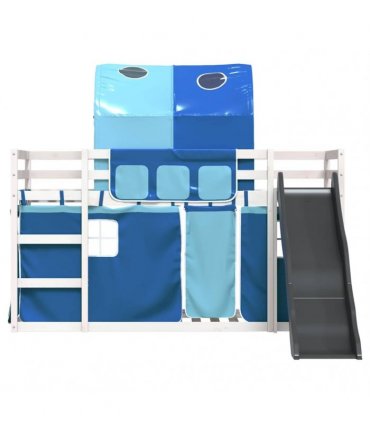 vidaXL Bunk Bed without Mattress with Slide and Curtains Blue 90x200cm