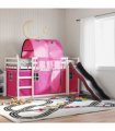 vidaXL Bunk Bed without Mattress with Slide and Curtains Pink 90x200cm