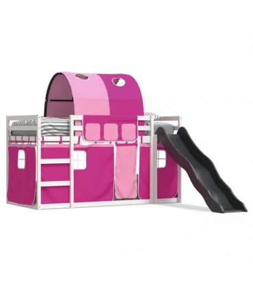 vidaXL Bunk Bed without Mattress with Slide and Curtains Pink 90x200cm