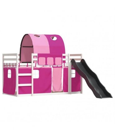 vidaXL Bunk Bed without Mattress with Slide and Curtains Pink 90x200cm