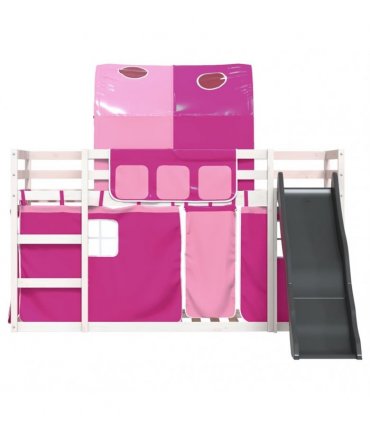 vidaXL Bunk Bed without Mattress with Slide and Curtains Pink 90x200cm