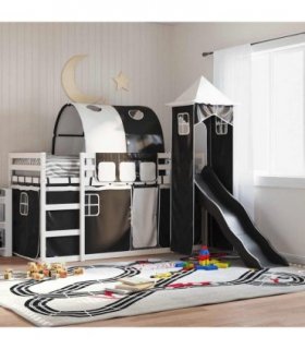 vidaXL Bunk Bed without Mattress with Slide White and Black 90x200 cm