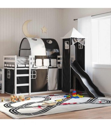 vidaXL Bunk Bed without Mattress with Slide White and Black 90x200 cm