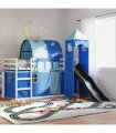 vidaXL Bunk Bed without Mattress with Slide and Curtains Blue 90x200cm