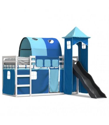 vidaXL Bunk Bed without Mattress with Slide and Curtains Blue 90x200cm